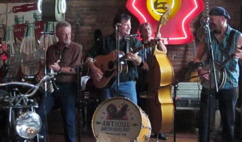 Live Bluegrass in Nashville Tennessee Reno & Harrell playing live bluegrass music in Antique Archaeology in Nashville Tennessee