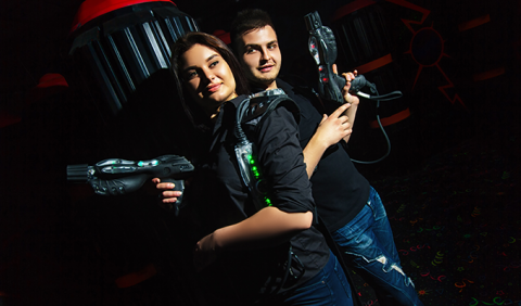 Nashville's Best Laser Tag Locations Couple playing laser Tag in Nashville