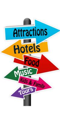 Sign pointing to Hotels, Attractions and Food in Nashville Tennessee